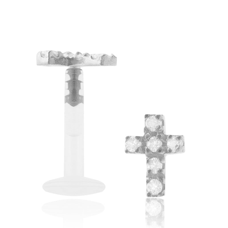 Piercing labret or blanc croix