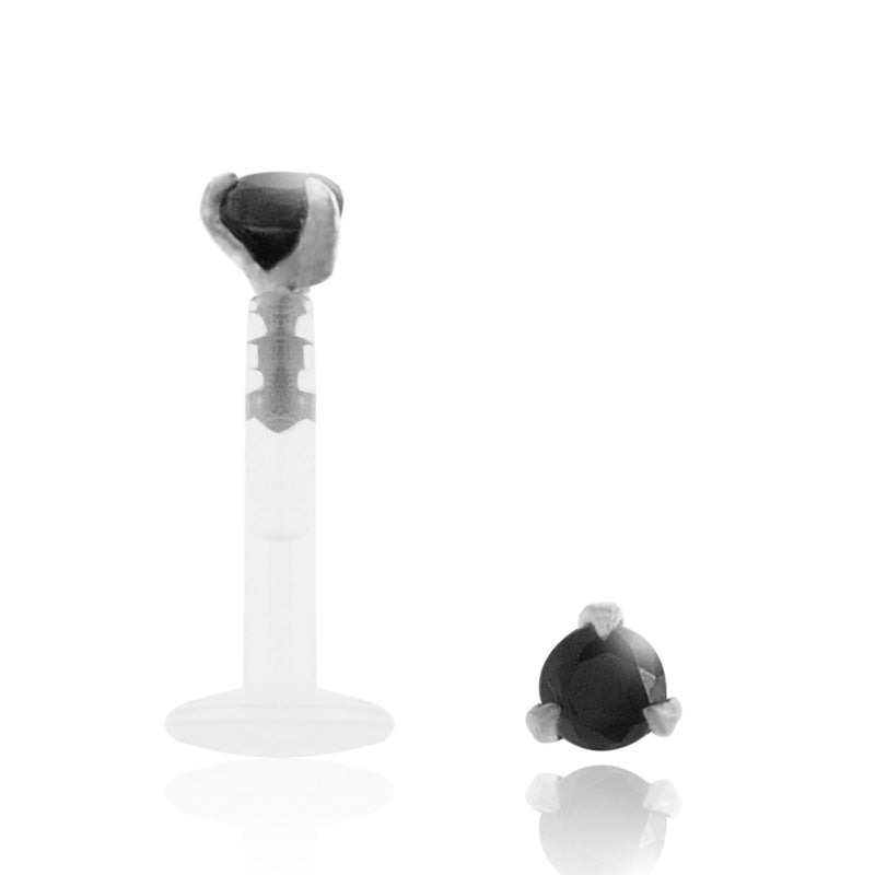 Piercing labret or zircon noir en or blanc