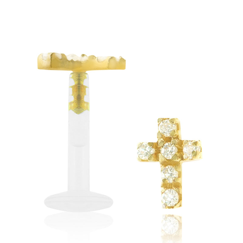 Piercing labret or jaune croix