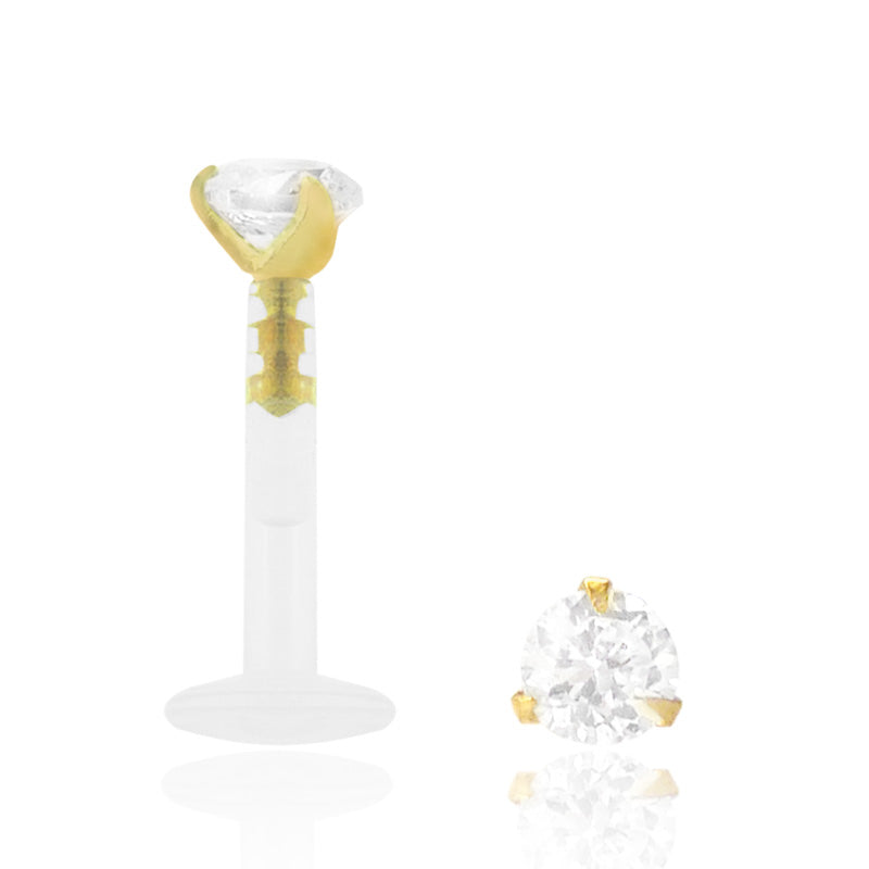 Piercing labret or jaune avec zircon blanc