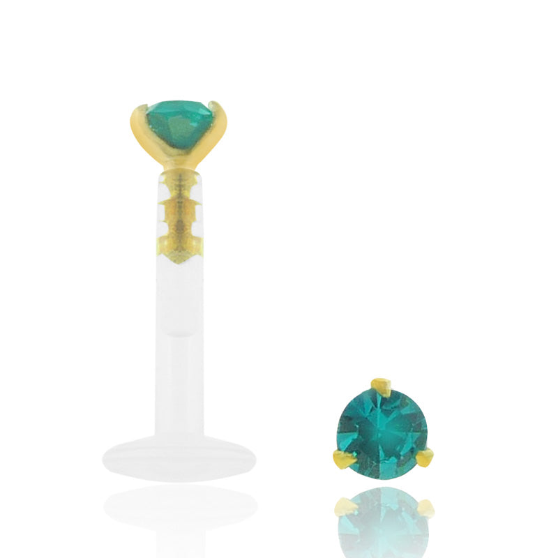 Piercing labret or jaune zircon turquoise