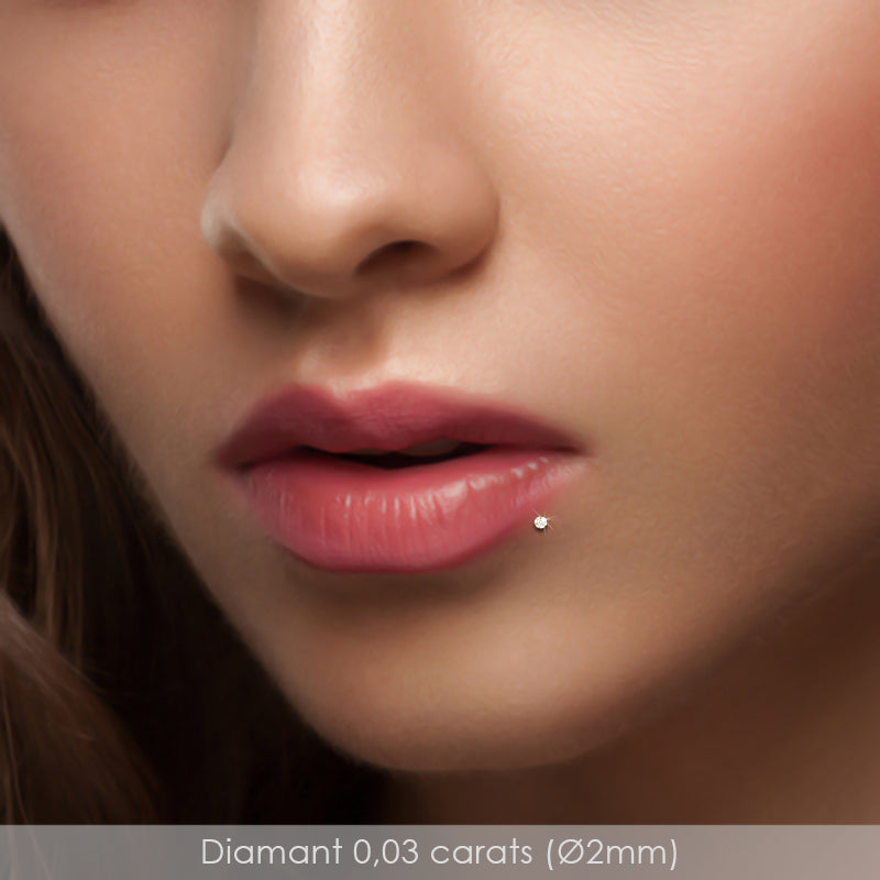Piercing labret en or blanc avec diamant 0,03 carats