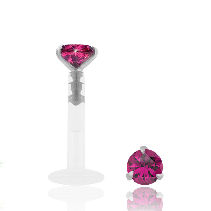 Piercing labret or blanc zircon fushia