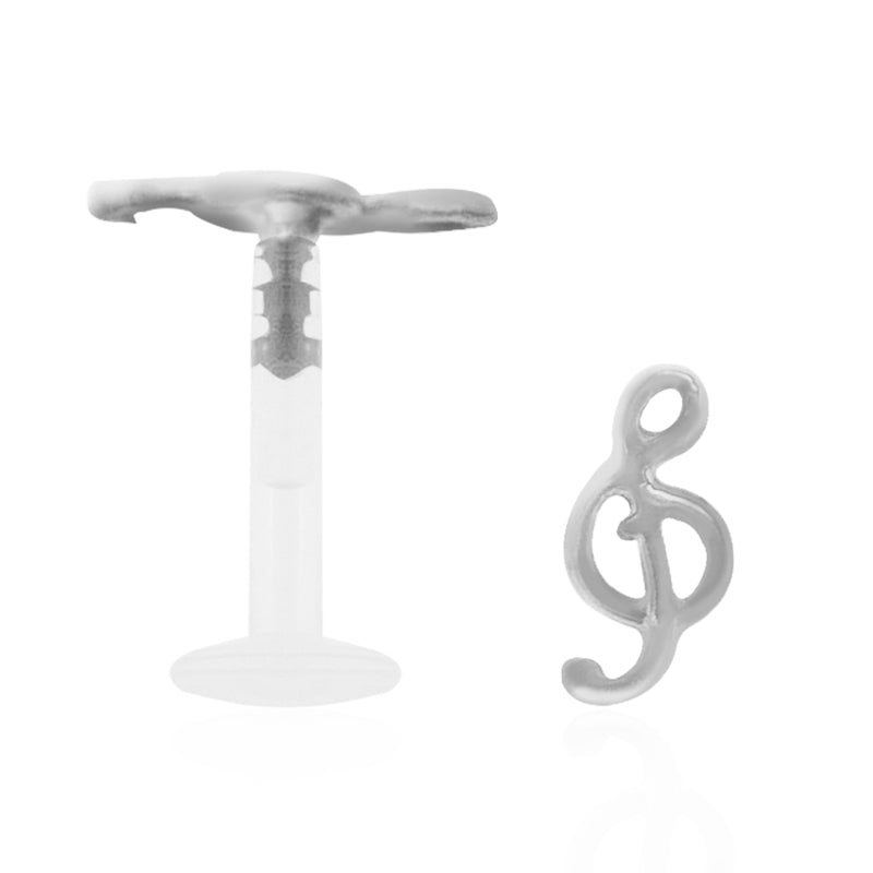 Piercing clip clé de sol or blanc