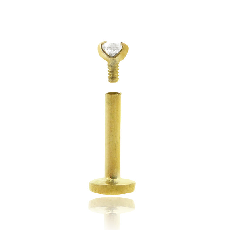 Piercing labret en or jaune avec brillant 2,5 mm