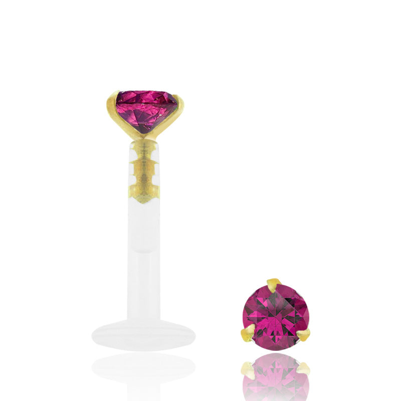 Piercing labret or jaune zircon fushia