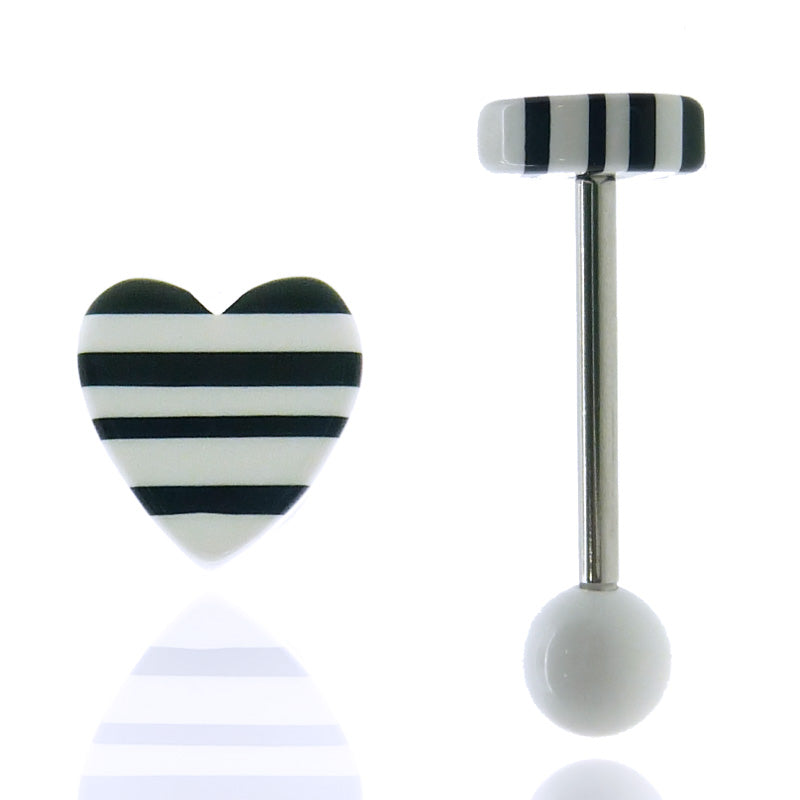 Piercing langue coeur noir et blanc