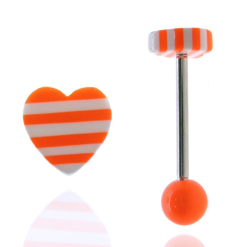 Piercing langue coeur orange fluo