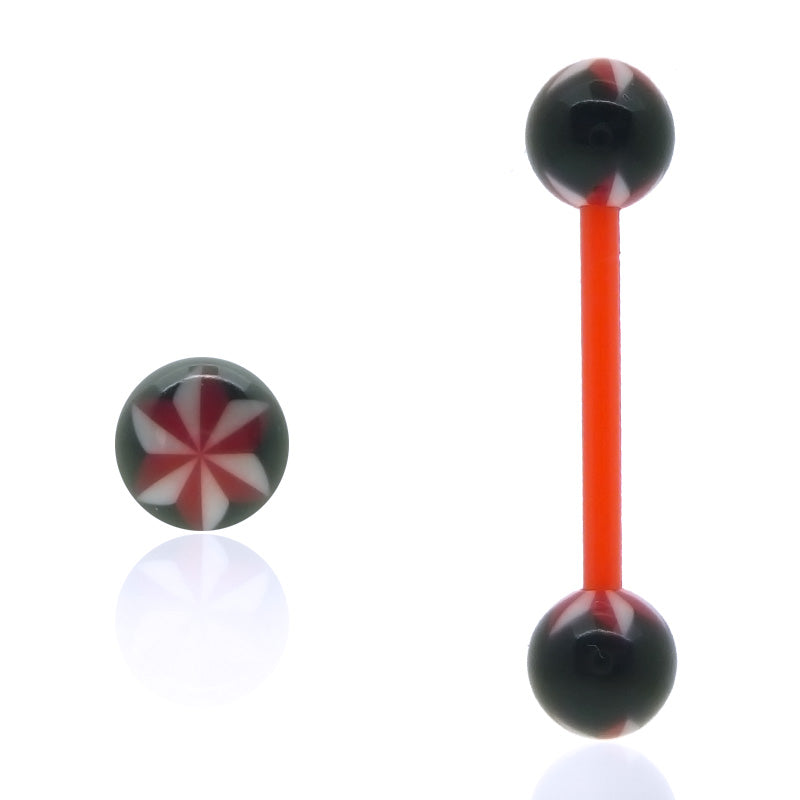 Piercing langue avec barre bioflex et boules rouge et noir