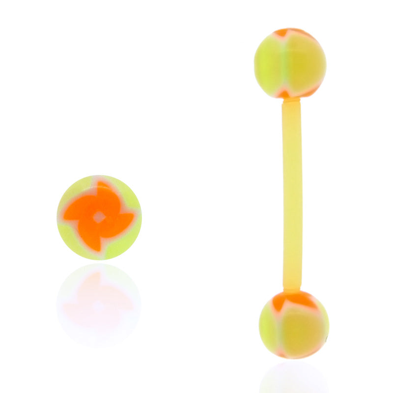 Piercing de langue avec barre souple et boules jaune fluo