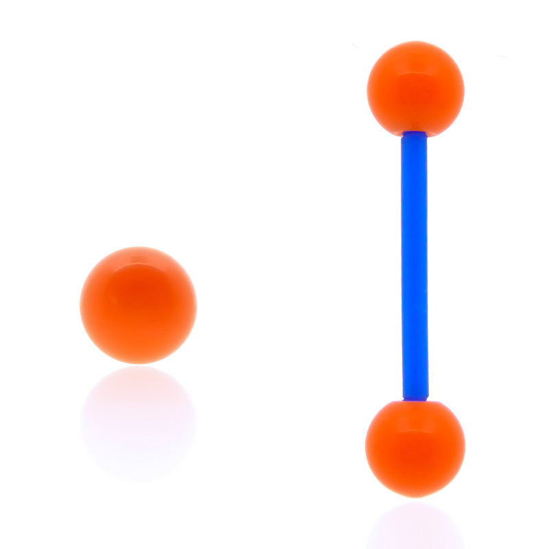 Piercing de langue avec barre bioflex et boules orange fluo