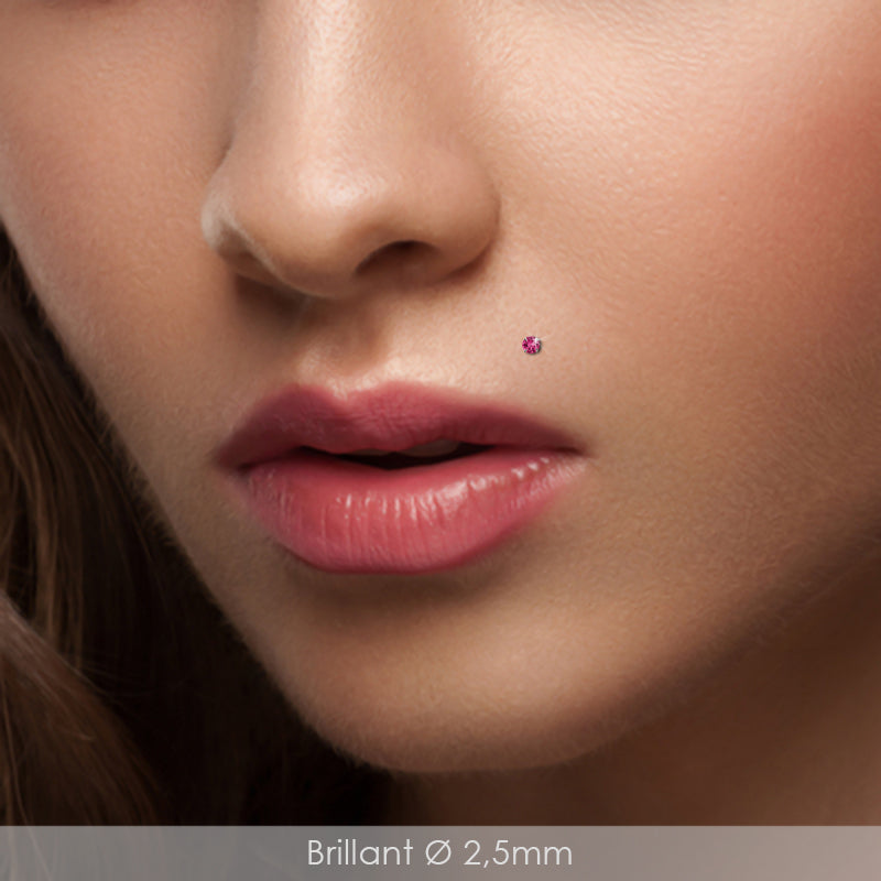 Piercing à clipser en argent avec strass fushia