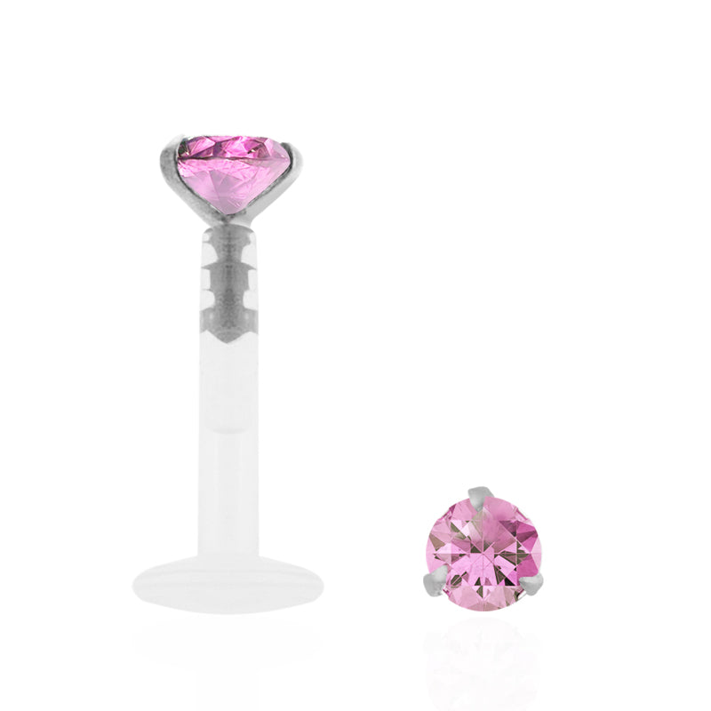 Piercing clip or blanc avec zircon rose