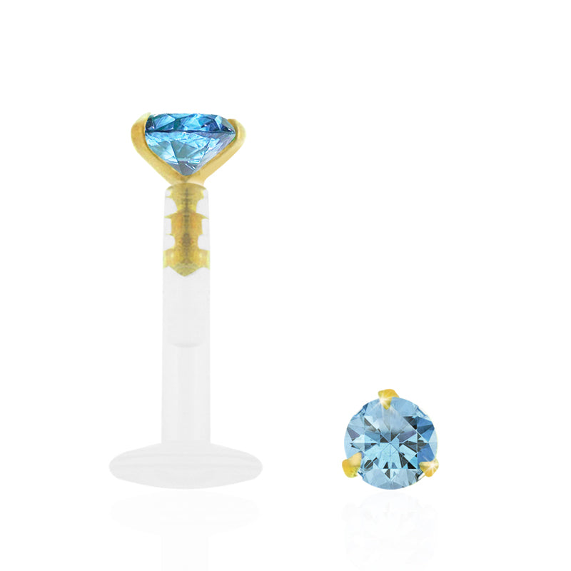 Piercing clip or jaune avec zircon bleu clair