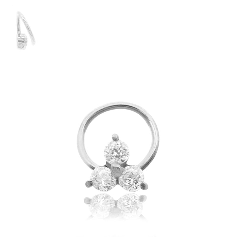 Piercing bcr micro or blanc : anneau avec trèfle et brillant