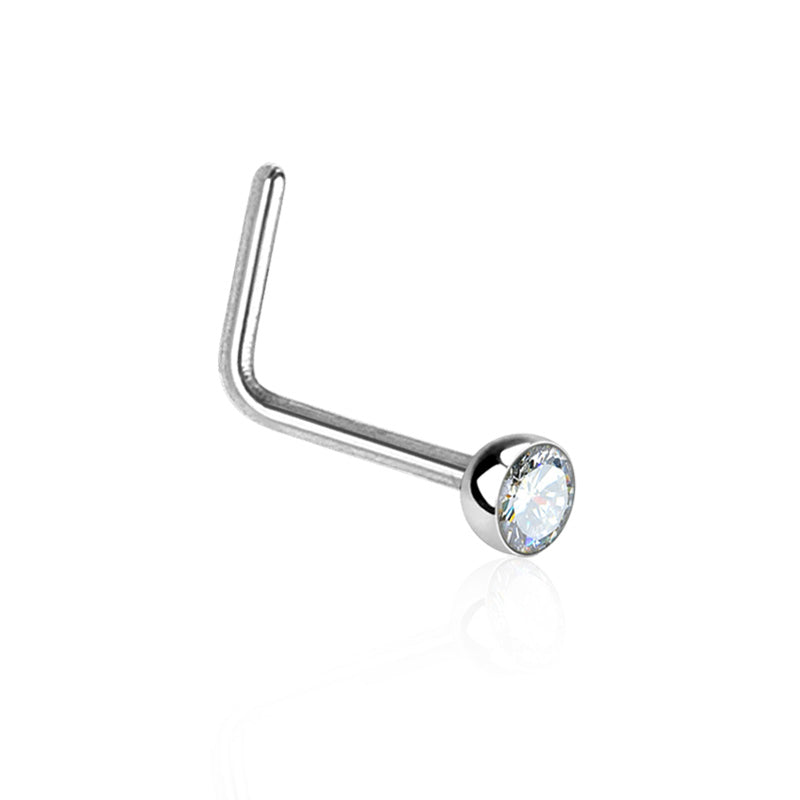 Piercing de nez en acier chirurgical avec strass (barre pliée)