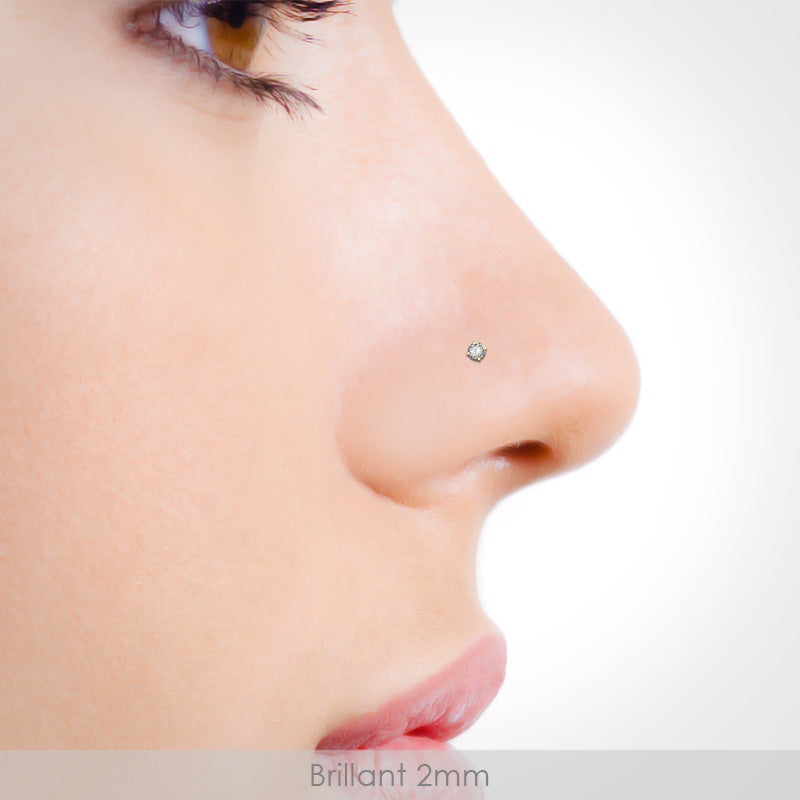 Piercing de nez acier doré avec brillant griffé (barre pliée)