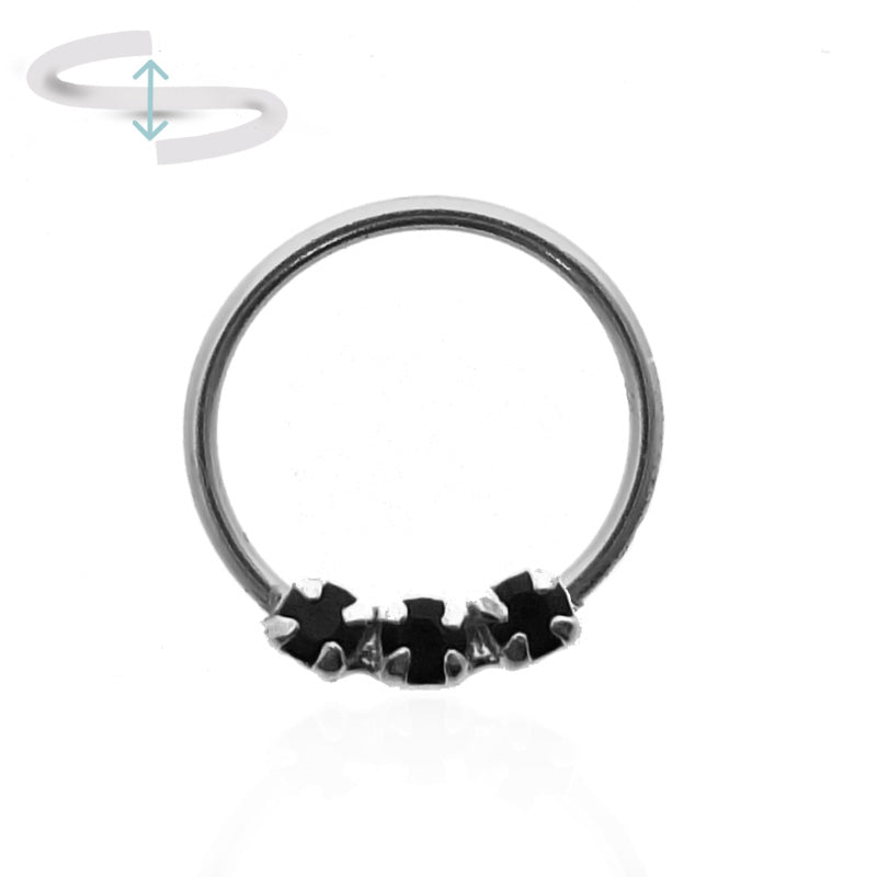 piercing Anneau de nez en argent avec strass noirs