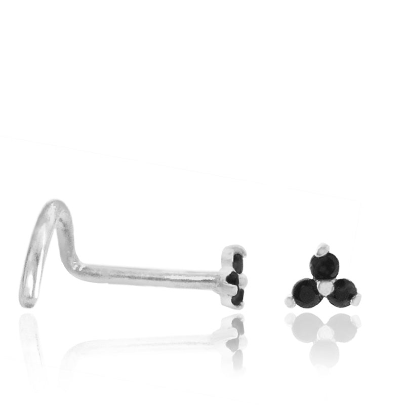 Piercing nez en or blanc avec trois zircons noirs