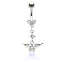 Piercing Nombril Acier Chirurgical 10 Mm Homxi - Croix Zircone Blanc, Bijou Argenté - 1