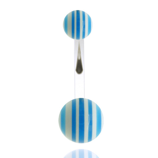 Piercing nombril acrylique rayures bleues