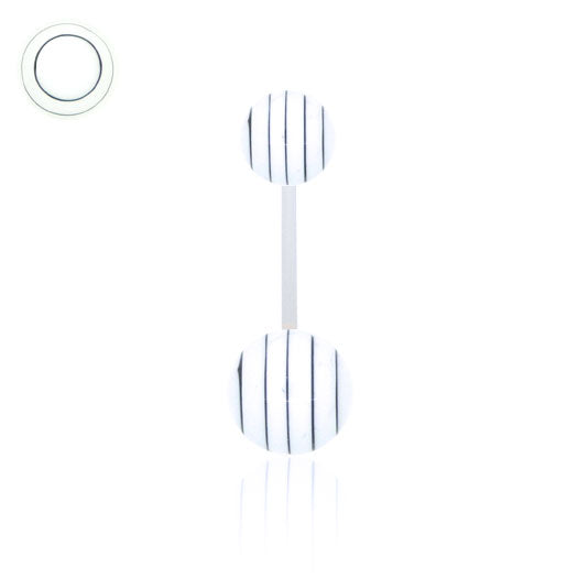Piercing nombril acrylique boules blanches rayées