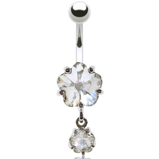 Piercing Nombril Pendentif Acier Chirurgical Avec Fleurs En Cristal