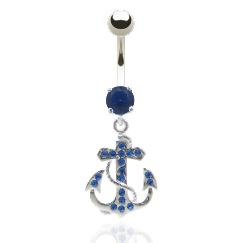 Piercing nombril pendentif avec ancre argent