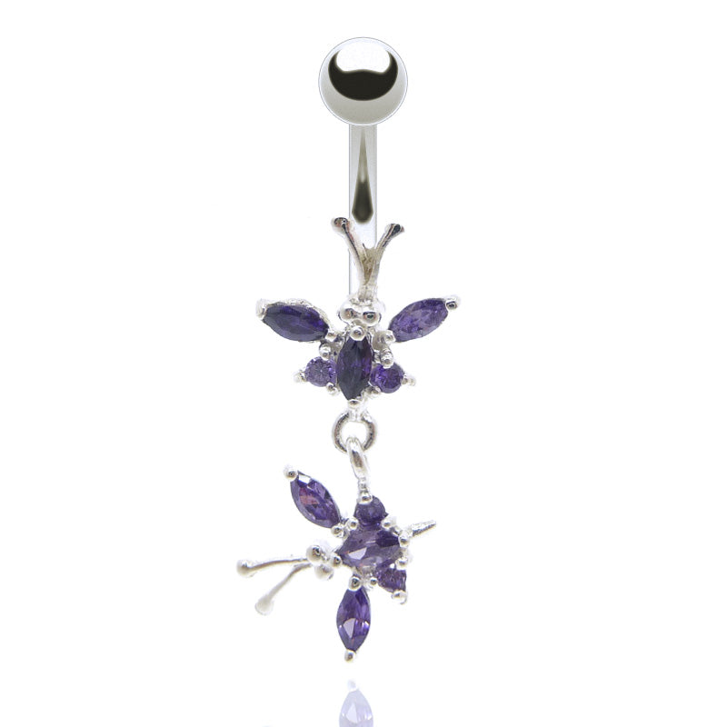 Piercing nombril pendentif deux papillons