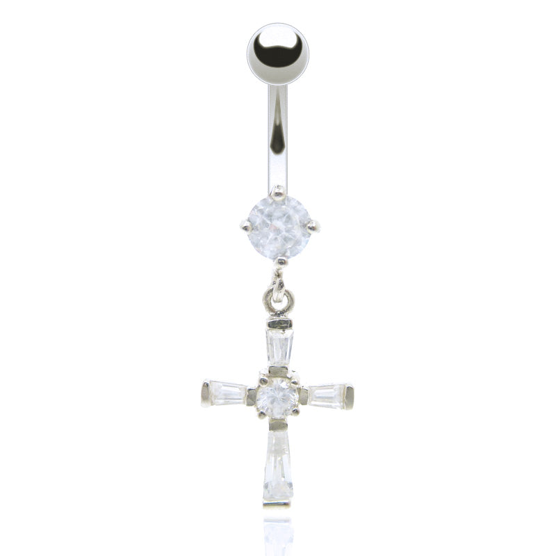 Piercing nombril pendentif avec croix argent