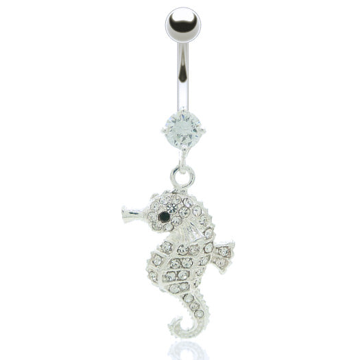 Piercing nombril pendentif avec hippocampe argent