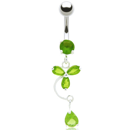 Piercing nombril pendentif trèfle orné zirconiums