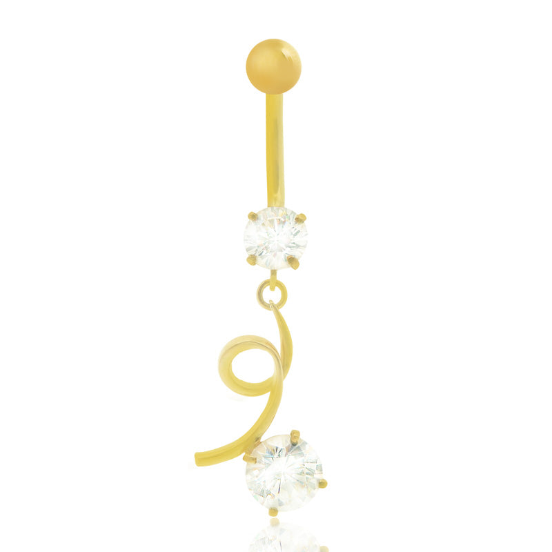 Piercing nombril pendentif or jaune avec zirconium