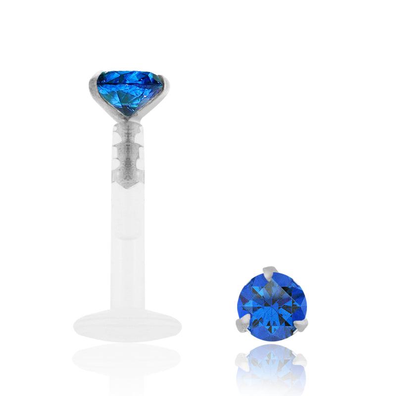 Piercing labret bioplast en or blanc avec saphir