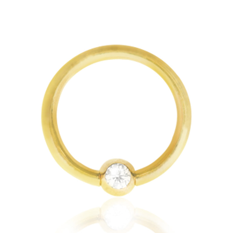 Piercing anneau or jaune boule clipable avec zirconium (1,2mm)