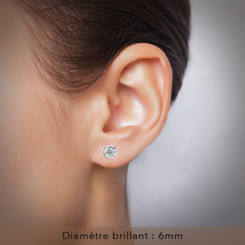 Boucle d'oreille en argent avec strass blanc