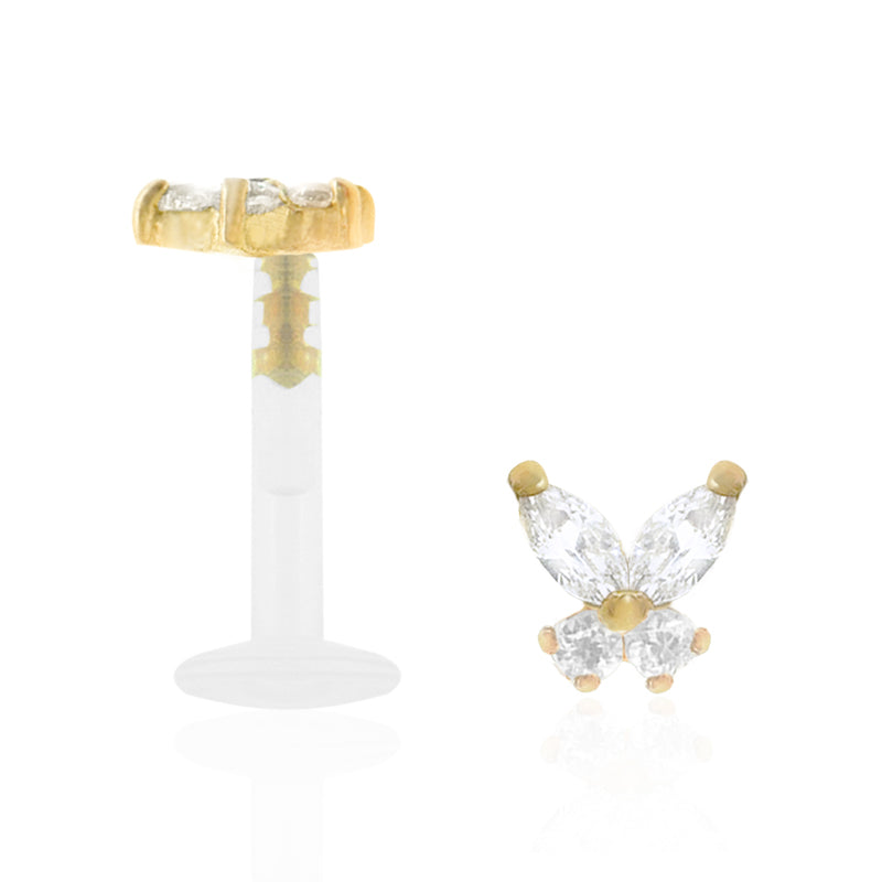 Piercing papillon or jaune et zircons pour l'oreille