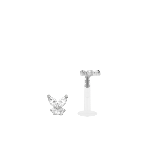 Piercing papillon or blanc et zircons pour l'oreille