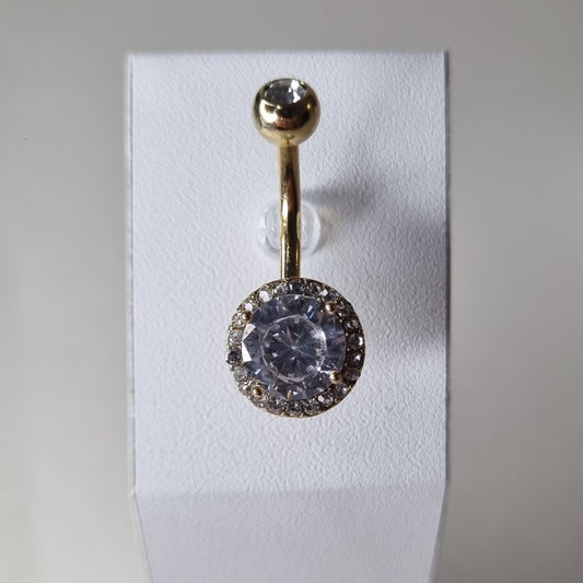 Piercing nombril plaqué or 24 carats zircon rond blanc