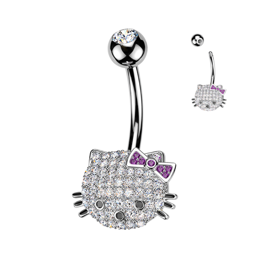 Piercing nombril tête de chat en acier chirurgical