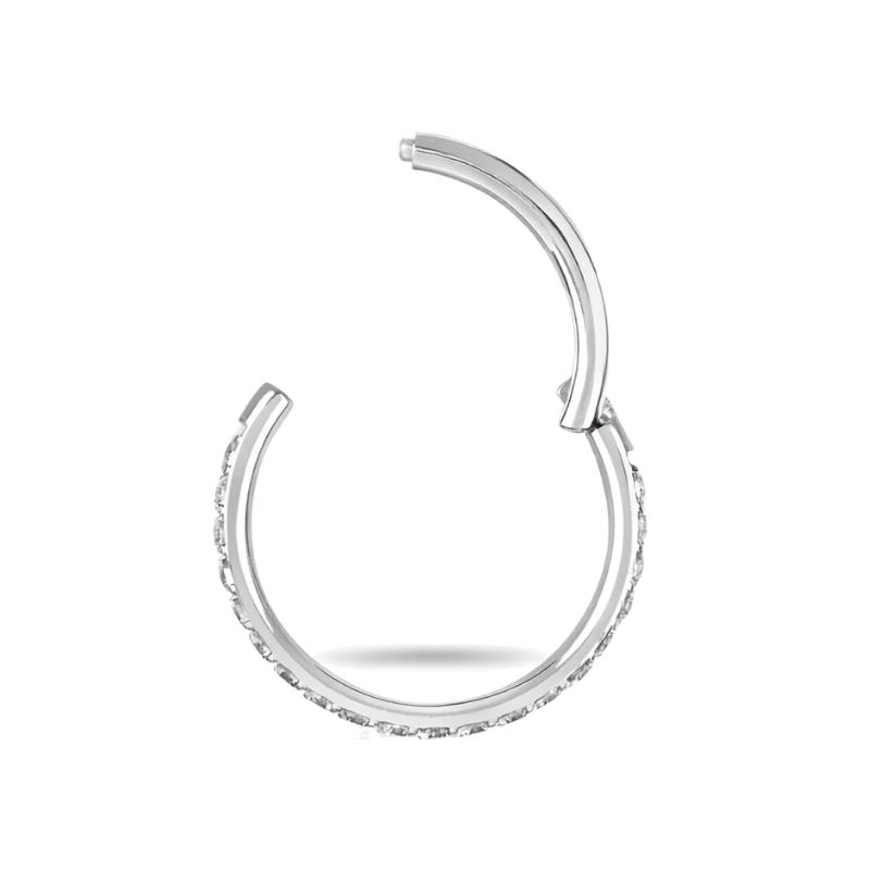 Anneau conch ÉCLAT titane G23 argenté serti de zircons ouvert