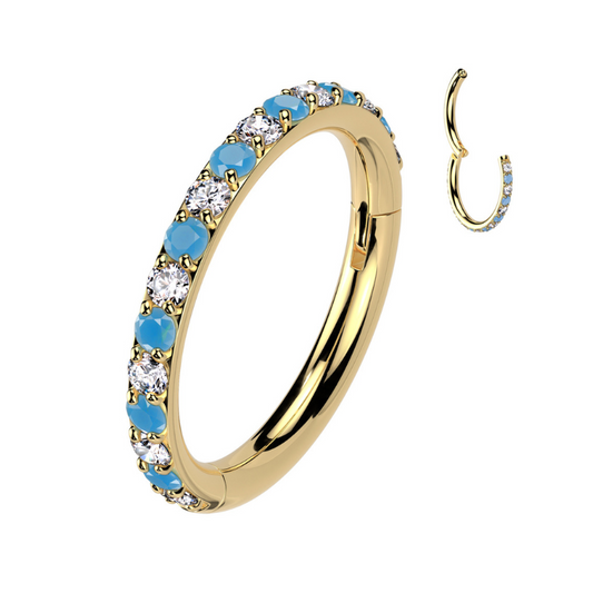 Anneau clicker en titane turquoise et zirconium