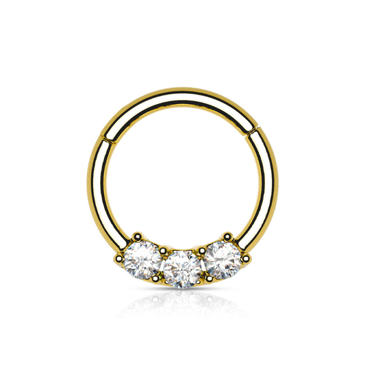 Anneau ouverture facile en acier chirurgical avec 3 strass