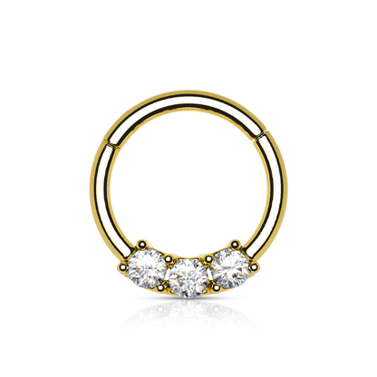 Anneau ouverture facile en acier chirurgical avec 3 strass