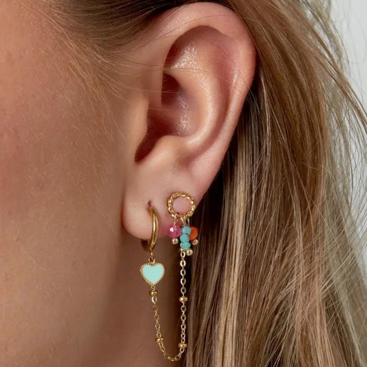 Boucle d'oreille Esmeralda chaîne avec pendentifs et anneau