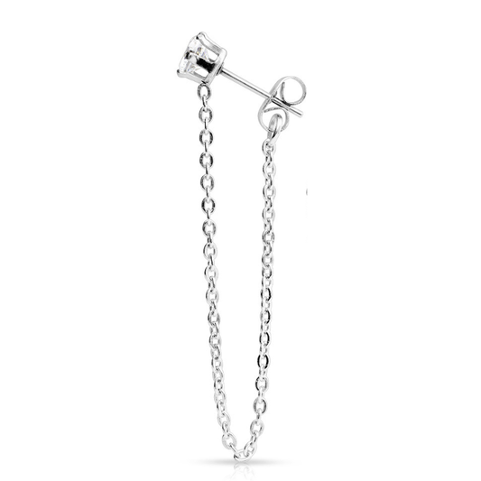 Boucle d'oreille avec chaîne acier pendante