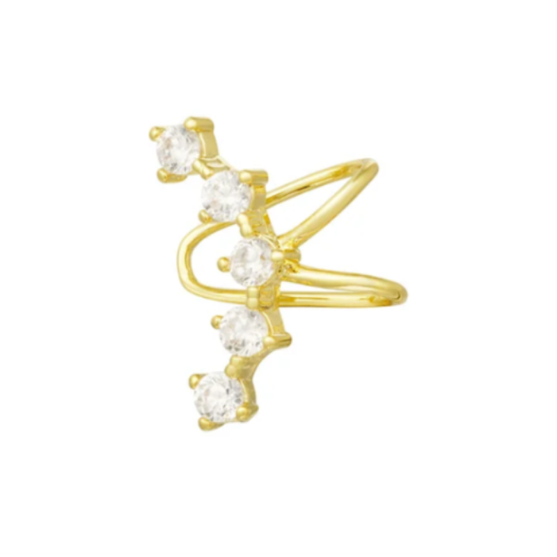 Faux piercing oreille doré en acier inoxydable avec cristaux