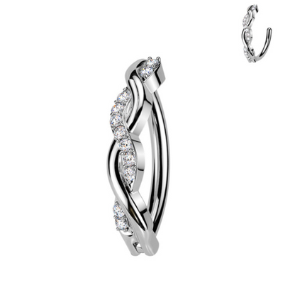 Piercing nombril entrelacé en acier chirurgical  avec strass – tige 1,6mm x 10mm