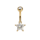 Piercing nombril étoile en acier chirurgical doré avec oxyde de zirconium, barre 1,6 x 10 mm.