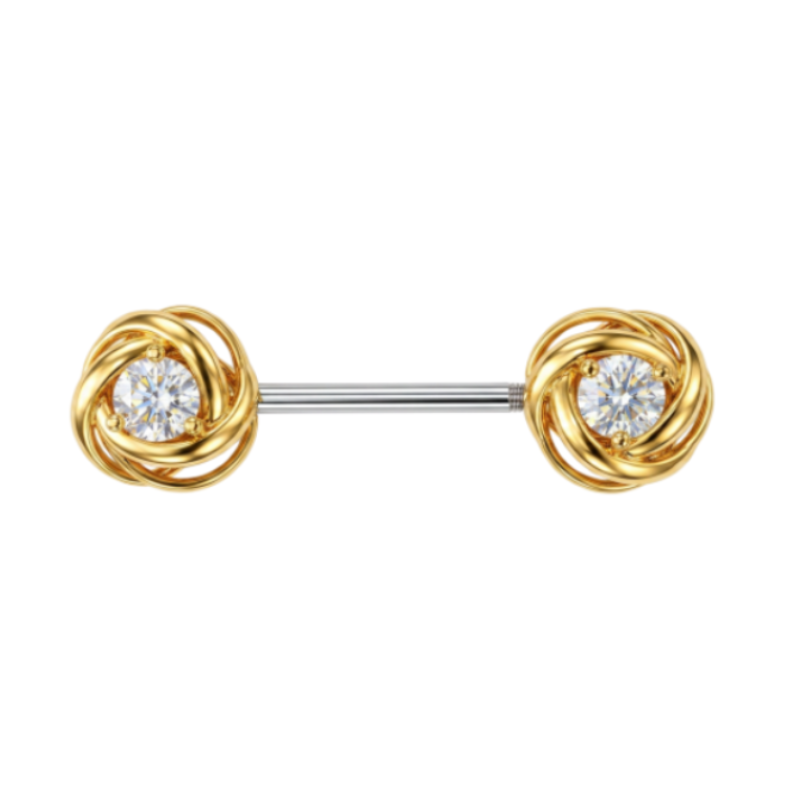 Piercing téton spirale plaqué or 14 carats avec zircon